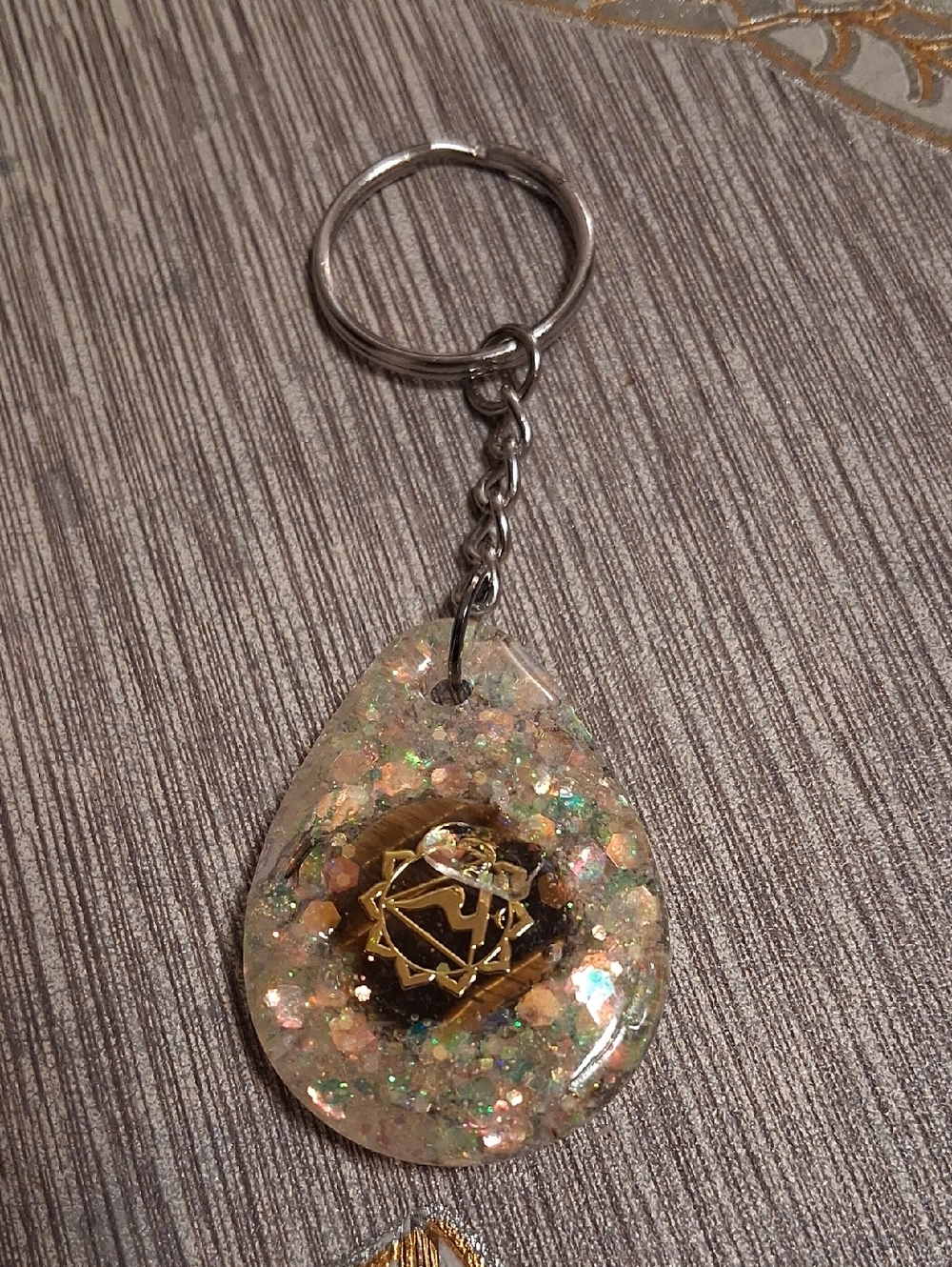 Teardrop Resin Keychain with Gold Accent